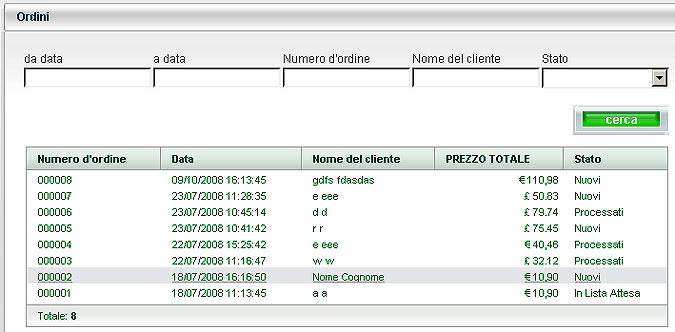 modulo ordini ZipShop